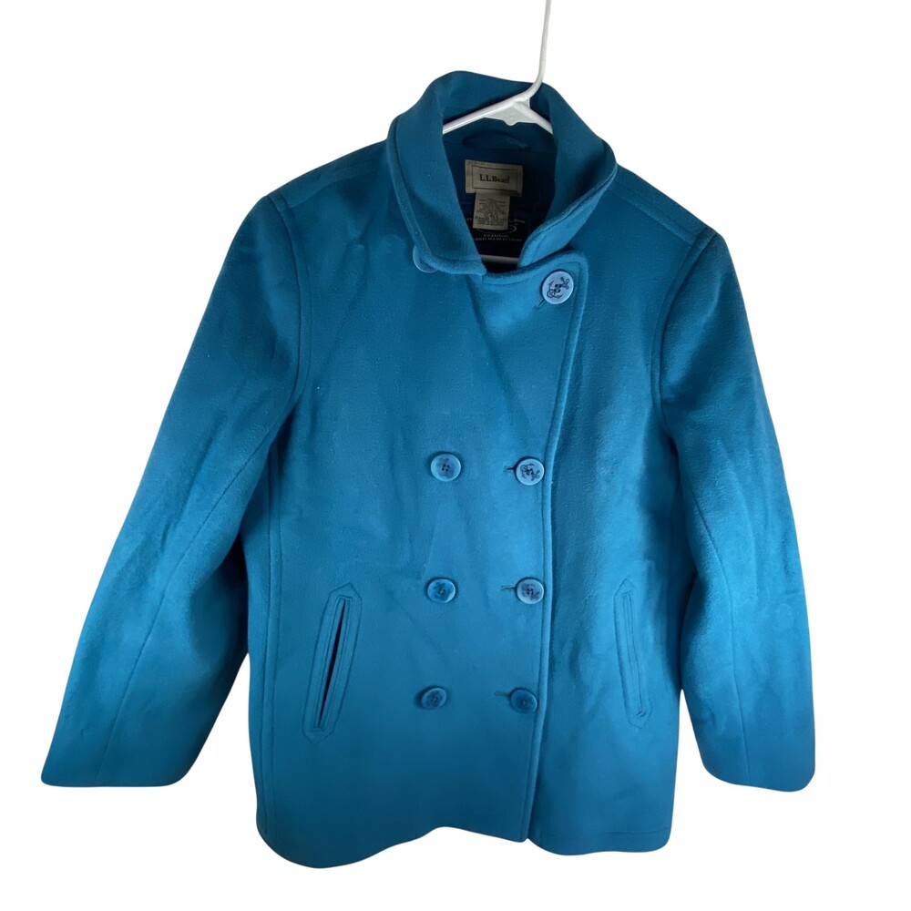 L.L.Bean Coat Womens 12 Blue Lambswool Pea Bellandi Thinsulate Anchor Buttons